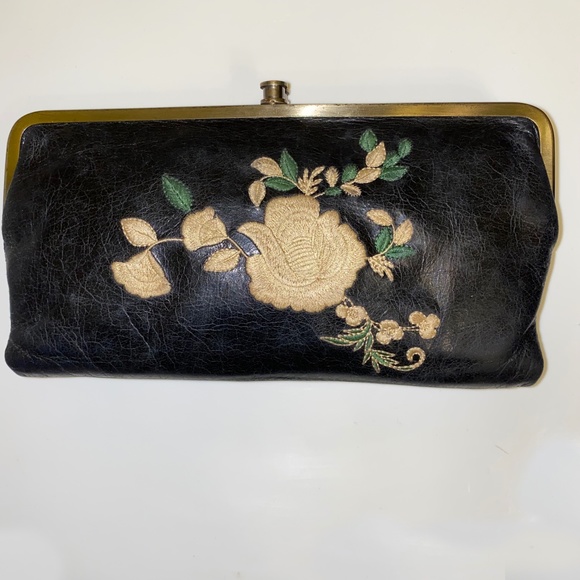 HOBO Handbags - RARE! HOBO Lauren black embroidered wallet
